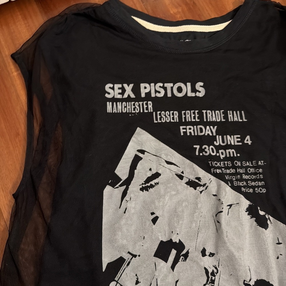 Pilcro Sex Pistols Anthropologie  Top Tee Mesh Overlay Size Small Punk Grunge - Picture 4 of 9